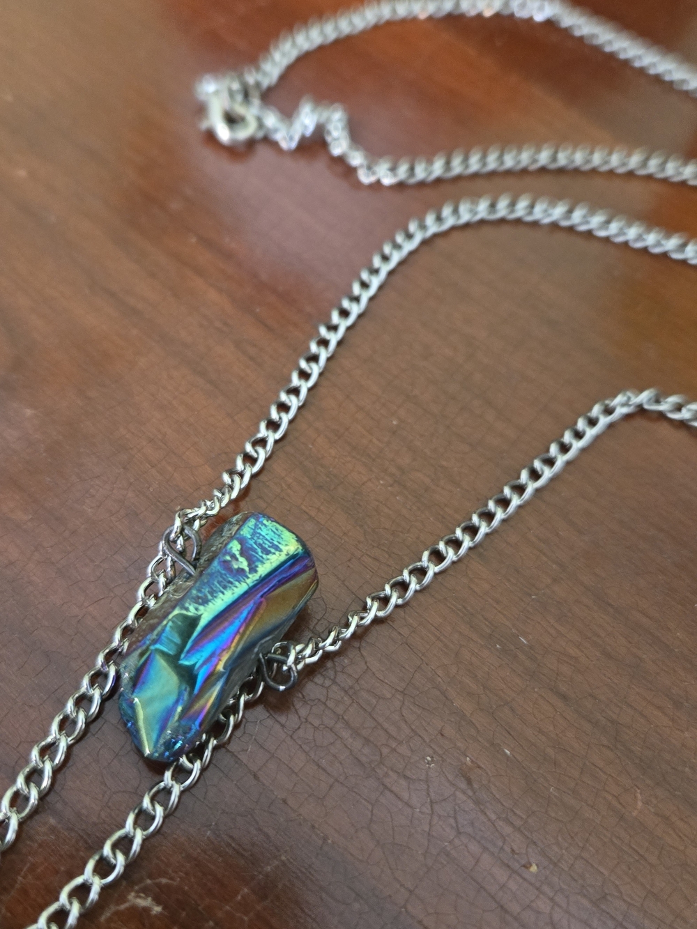 Iridescent Blue-Green Quartz Pendant Necklace - Women Jewelry